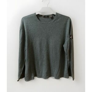 Autumn‎ Cashmere Sweater Green Men's Sz XL Ribbed Crew Neck Graphic Sleeve